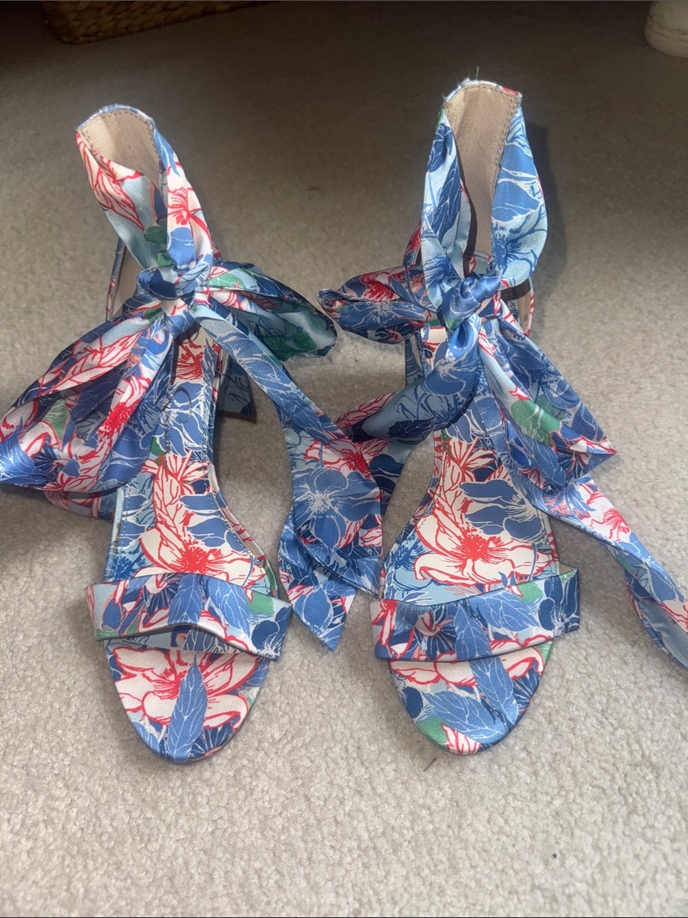 Jessica Simpson Blue Floral Tie-Ankle Heeled Sandals